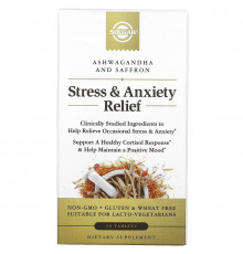 Solgar, Stress & Anxiety Relief, Ashwagandha and Saffron, 30 Tablets