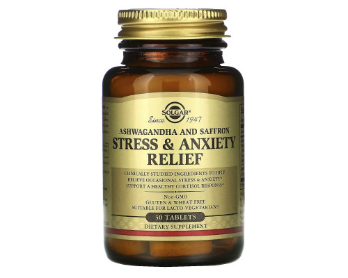 Solgar, Stress & Anxiety Relief, Ashwagandha and Saffron, 30 Tablets Solgar, Stress & Anxiety Relief, Ashwagandha and Saffron, 30 Tablets