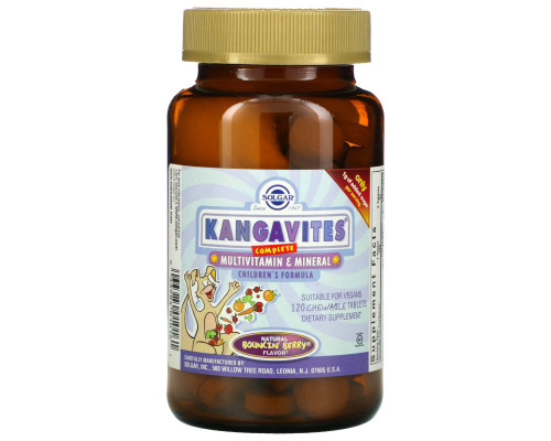 Solgar, Kangavites, полноценный детский комплекс с витаминами и минералами, со вкусом ягод, 120 жевательных таблеток Solgar, Kangavites, полноценный детский комплекс с витаминами и минералами, со вкусом ягод, 120 жевательных таблеток