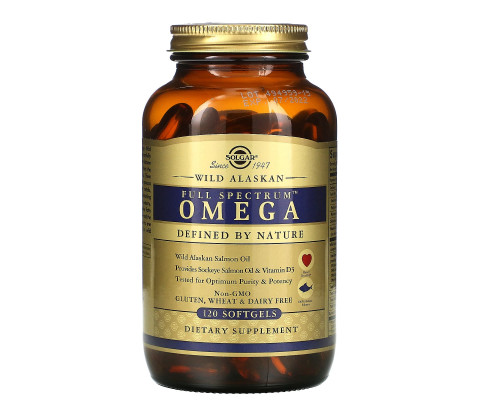 Solgar, Full Spectrum Omega, жир дикого лосося с Аляски, 120 мягких капсул Solgar, Full Spectrum Omega, жир дикого лосося с Аляски, 120 мягких капсул