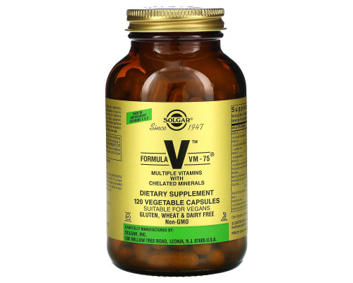 Solgar, Формула V, VM-75, мультивитамины и хелатные формы минералов, 120 капсул Solgar, Формула V, VM-75, мультивитамины и хелатные формы минералов, 120 капсул