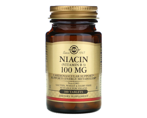 Solgar, Niacin, 100mg, 100 Tablets Solgar, Niacin, 100mg, 100 Tablets