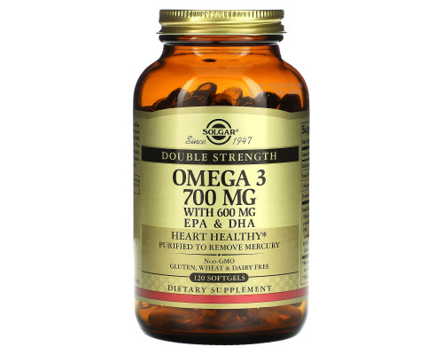 Solgar, Omega-3, EPA & DHA, Double Strength , 700 mg, 120 Softgels Solgar, Omega-3, EPA & DHA, Double Strength , 700 mg, 120 Softgels