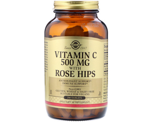 Solgar, Vitamin C 500mg with Rose Hips, 250 Tablets Solgar, Vitamin C 500mg with Rose Hips, 250 Tablets