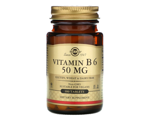 Solgar, Vitamin B6, 50mg, 100 Tablets Solgar, Vitamin B6, 50mg, 100 Tablets