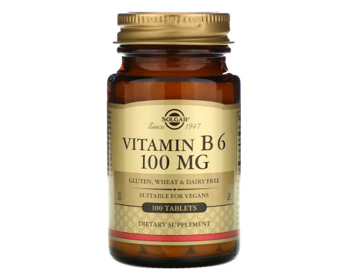 Solgar, Vitamin B6, 100mg, 100 Tablets Solgar, Vitamin B6, 100mg, 100 Tablets