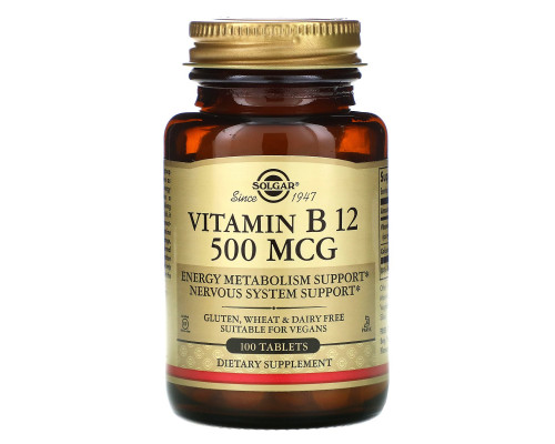 Solgar, Vitamin B12, 500mcg, 100 Tablets Solgar, Vitamin B12, 500mcg, 100 Tablets