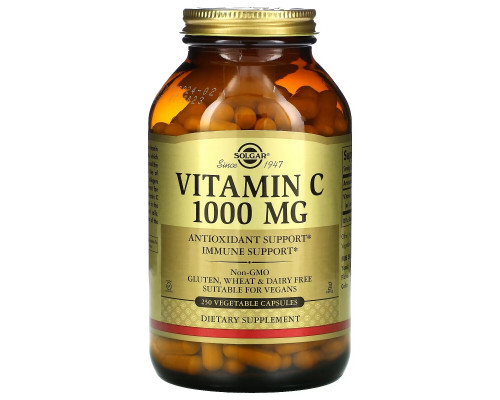 Solgar, Vitamin C, 1,000 mg, 250 Vegetable Capsules Solgar, Vitamin C, 1,000 mg, 250 Vegetable Capsules
