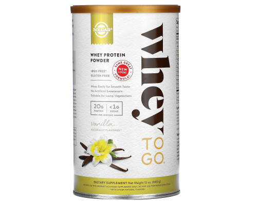 Solgar, Whey To Go, порошок сывороточного белка, ваниль, 340 г (12 унций) Solgar, Whey To Go, порошок сывороточного белка, ваниль, 340 г (12 унций)