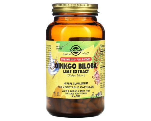 Solgar, Ginkgo Biloba Leaf Extract, 180 Vegetable Capsules Solgar, Ginkgo Biloba Leaf Extract, 180 Vegetable Capsules