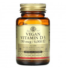 Solgar, Vegan Vitamin D3, 150 mcg / 6,000 IU, 100 Vegan Softgels