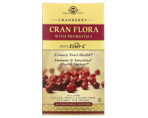 Solgar, Cran Flora, с пробиотиками, 60 вегетарианских капсул Solgar, Cran Flora, с пробиотиками, 60 вегетарианских капсул