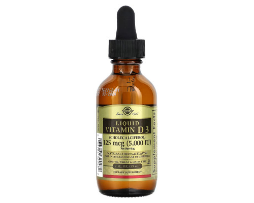 Solgar, Liquid Vitamin D3, Natural Orange , 125 mcg (5,000 IU), 2 fl oz (59 ml) Solgar, Liquid Vitamin D3, Natural Orange , 125 mcg (5,000 IU), 2 fl oz (59 ml)