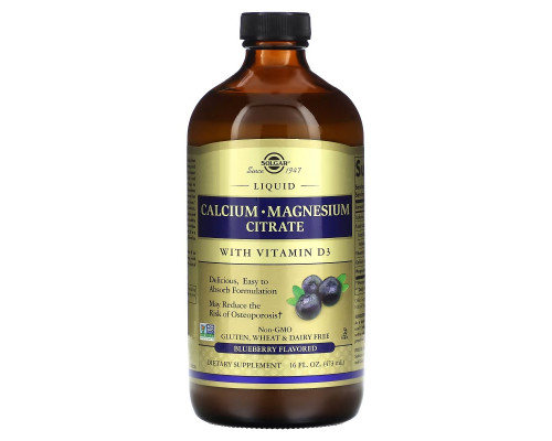 Solgar, Calcium Magnesium Citrate Liquid with Vitamin D3, Blueberry, 16 fl oz (473 ml) Solgar, Calcium Magnesium Citrate Liquid with Vitamin D3, Blueberry, 16 fl oz (473 ml)