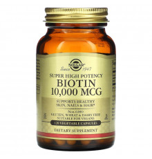 Solgar, Биотин (Biotin), высокоэффективный, 10 000 мкг, 120 растительных капсул