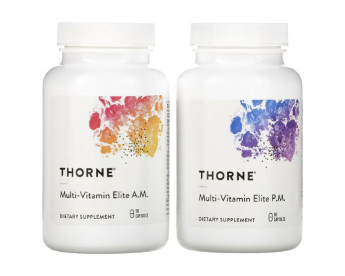 Thorne, Multi-Vitamin Elite, мультивитамины для приема утром и вечером, 2 флакона, по 90 капсул Thorne, Multi-Vitamin Elite, мультивитамины для приема утром и вечером, 2 флакона, по 90 капсул