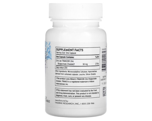 Thorne Research, Zinc Bisglycinate, 30 mg, 60 Capsules Thorne Research, Zinc Bisglycinate, 30 mg, 60 Capsules