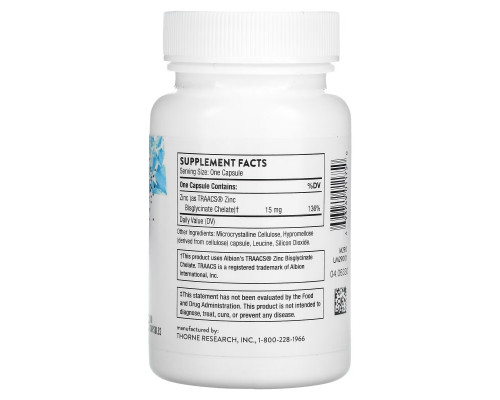 Thorne Research, Zinc Bisglycinate, 15 mg, 60 Capsules Thorne Research, Zinc Bisglycinate, 15 mg, 60 Capsules