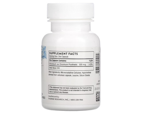 Thorne Research, Пиколинат хрома, 60 капсул на растительной основе