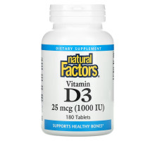 Natural Factors, Vitamin D3, 25 mcg (1,000 IU), 180 Tablets