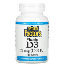 Natural Factors, Vitamin D3, 25 mcg (1,000 IU), 180 Tablets
