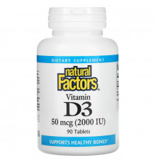 Natural Factors, Vitamin D3, 50 mcg (2,000 IU), 90 Tablets