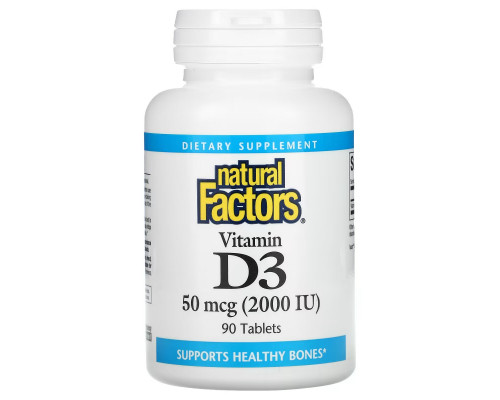 Natural Factors, Vitamin D3, 50 mcg (2,000 IU), 90 Tablets Natural Factors, Vitamin D3, 50 mcg (2,000 IU), 90 Tablets