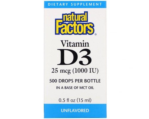 Natural Factors, Капли с витамином D3, 1000 МЕ, 0,5 жидкой унции (15 мл)