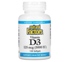 Natural Factors, Витамин D3, 5000 МЕ, 120 гелевых капсул