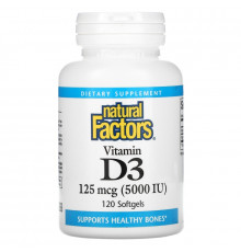 Natural Factors, Витамин D3, 5000 МЕ, 120 гелевых капсул