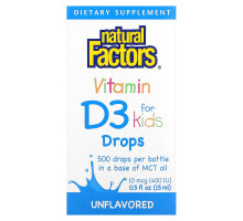 Natural Factors, Капли витамина D3, без ароматизаторов, 400 МЕ, 0,5 ж. унц. (15 мл)