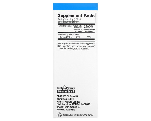 Natural Factors, Капли витамина D3, без ароматизаторов, 400 МЕ, 0,5 ж. унц. (15 мл) Natural Factors, Капли витамина D3, без ароматизаторов, 400 МЕ, 0,5 ж. унц. (15 мл)