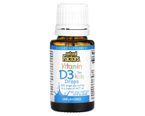 Natural Factors, Капли витамина D3, без ароматизаторов, 400 МЕ, 0,5 ж. унц. (15 мл) Natural Factors, Капли витамина D3, без ароматизаторов, 400 МЕ, 0,5 ж. унц. (15 мл)