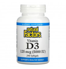 Natural Factors, Vitamin D3, 125 mcg (5,000 IU), 240 Softgels