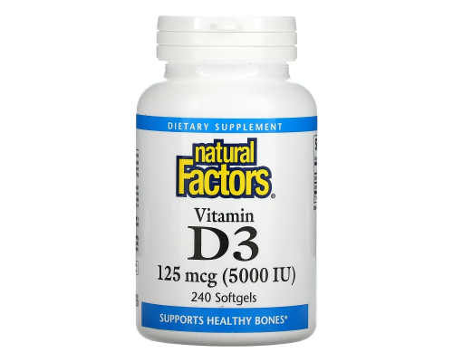Natural Factors, Vitamin D3, 125 mcg (5,000 IU), 240 Softgels Natural Factors, Vitamin D3, 125 mcg (5,000 IU), 240 Softgels