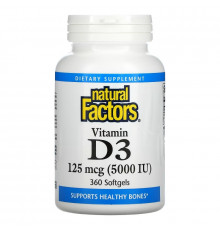 Natural Factors, Vitamin D3, 125 mcg (5,000 IU), 360 Softgels