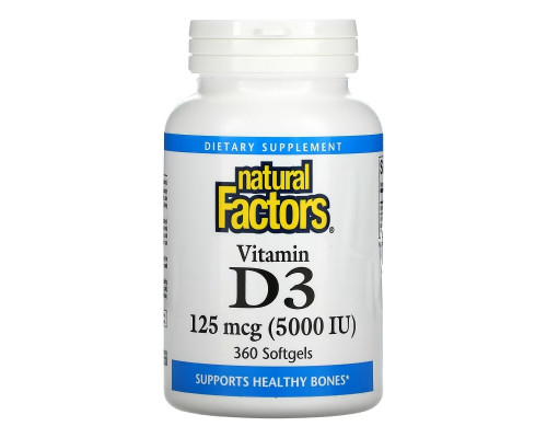 Natural Factors, Vitamin D3, 125 mcg (5,000 IU), 360 Softgels Natural Factors, Vitamin D3, 125 mcg (5,000 IU), 360 Softgels