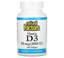 Natural Factors, Витамин D3, 50 мкг (2000 МЕ), 240 мягких таблеток