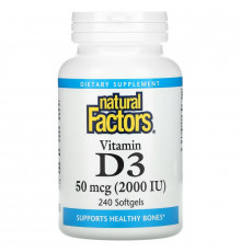Natural Factors, Витамин D3, 50 мкг (2000 МЕ), 240 мягких таблеток