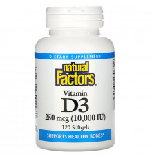 Natural Factors, Vitamin D3, 250 mcg (10,000 IU), 120 Softgels