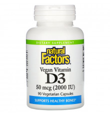 Natural Factors, Vegan Vitamin D3, 50 mcg (2,000 IU), 90 Vegetarian Capsules