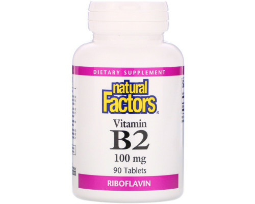 Natural Factors, Vitamin B2 Riboflavin, 100 mg, 90 Tablets Natural Factors, Vitamin B2 Riboflavin, 100 mg, 90 Tablets