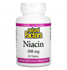Natural Factors, Ниацин, 100 мг, 90 таблеток