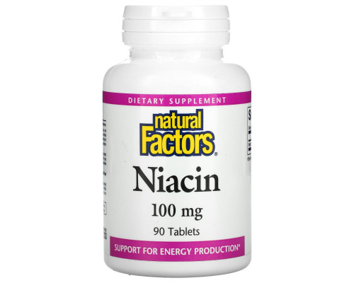 Natural Factors, Ниацин, 100 мг, 90 таблеток Natural Factors, Ниацин, 100 мг, 90 таблеток