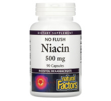 Natural Factors, Ниацин, не вызывающий покраснения кожи, 500 мг, 90 капсул