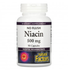 Natural Factors, Ниацин, не вызывающий покраснения кожи, 500 мг, 90 капсул