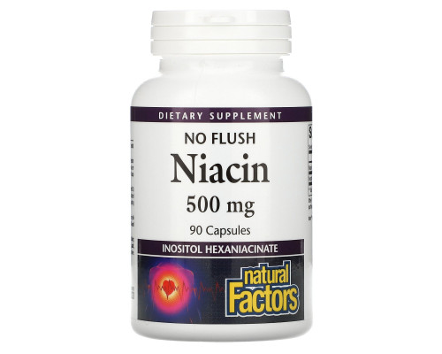Natural Factors, Ниацин, не вызывающий покраснения кожи, 500 мг, 90 капсул Natural Factors, Ниацин, не вызывающий покраснения кожи, 500 мг, 90 капсул
