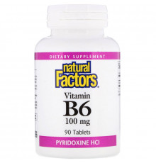 Natural Factors, B6, пиридоксин HCl, 100 мг, 90 таблеток