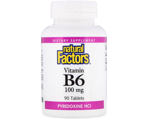 Natural Factors, B6, пиридоксин HCl, 100 мг, 90 таблеток Natural Factors, B6, пиридоксин HCl, 100 мг, 90 таблеток