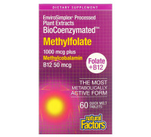 Natural Factors, BioCoenzymated, фолат и B12, метилфолат, 1000 мкг, 60 быстро рассасывающихся таблеток